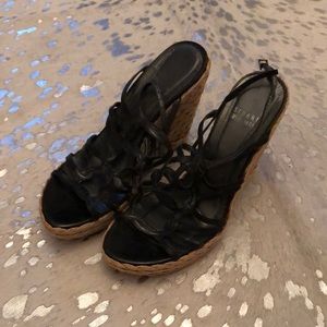 Black leather Stuart Weitzman wedge 4 inch